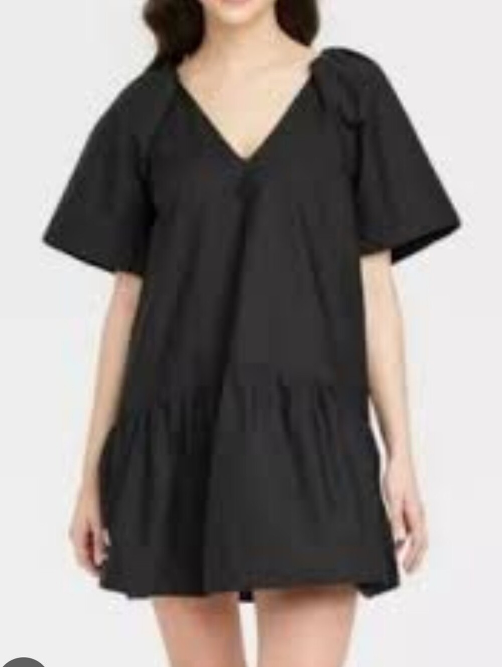 A new Day Black V-Neck Puff Sleeve Tiered Mini  - Classic Little Black Dress